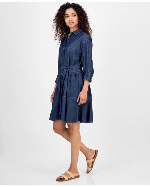Nautica Blue Chambray Tie-waist Shirtdress