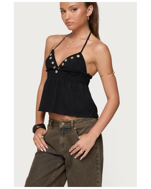 Edikted Black Textured Iridescent Babydoll Halter Top