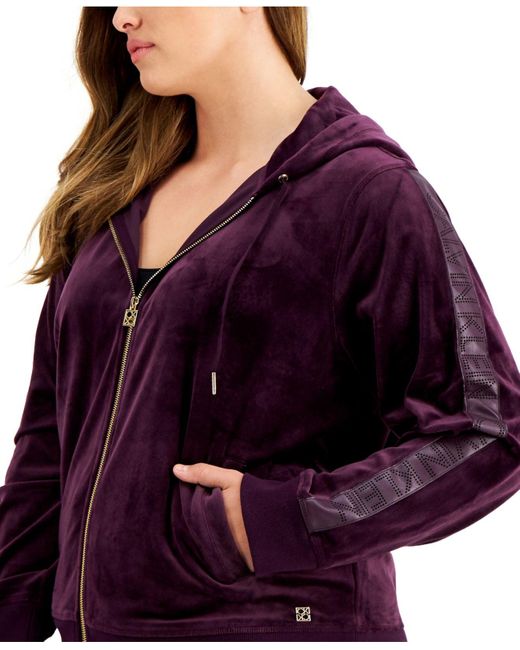 Calvin Klein Plus Size Velour Logo Zip-front Hoodie in Purple | Lyst