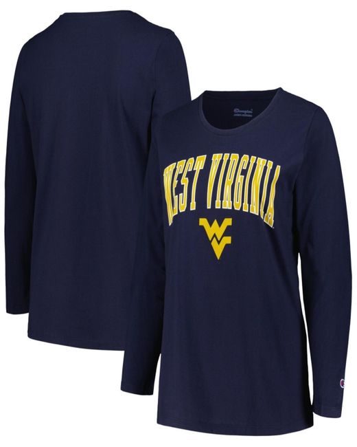 Profile Blue West Virginia Mountaineers Plus Size Arch Over Logo Scoop Neck Long Sleeve T-shirt