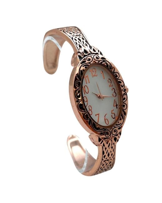 Olivia Pratt Brown Oval Face Elegant Textured Bangle Watch