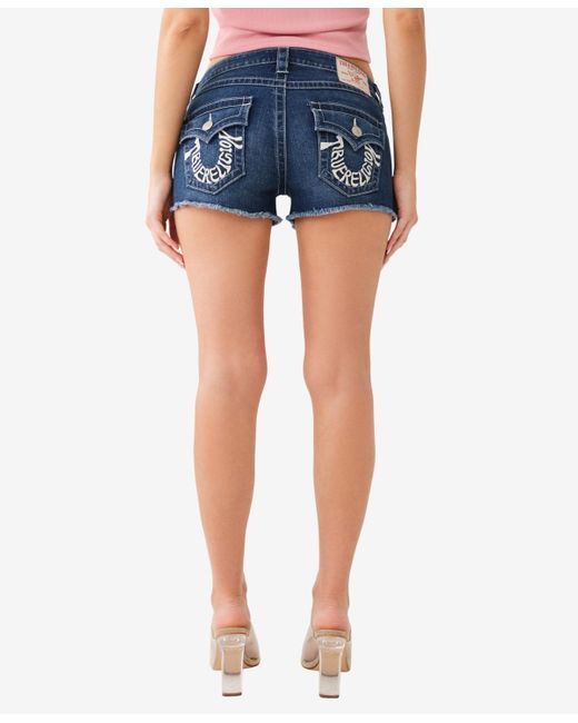 True Religion Blue Joey Flap Embroidered Hs Cut Off Short
