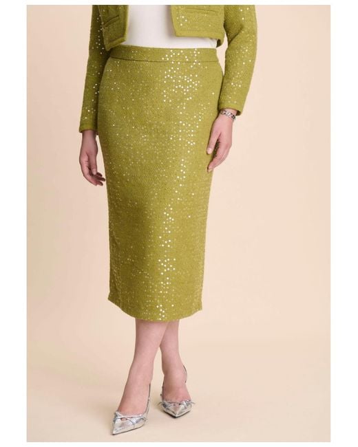 Eloquii Green Sequin Tweed Midi Skirt