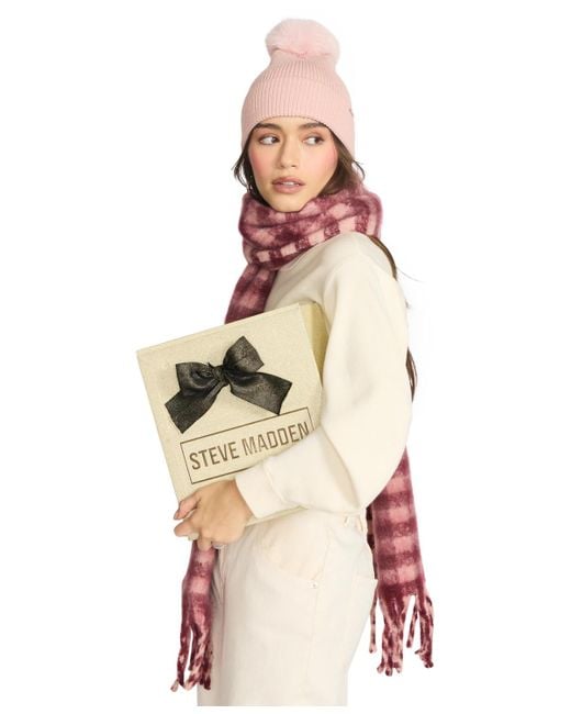 Steve Madden Pink Buffalo Blaze Beanie And Scarf Gift Set