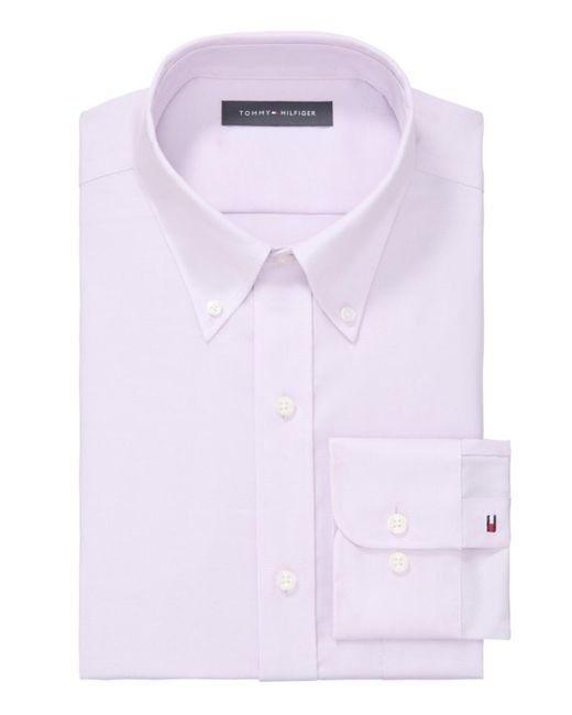 Tommy Hilfiger Purple Th Flex Regular Fit Wrinkle Resistant Stretch Pinpoint Oxford Dress Shirt for men