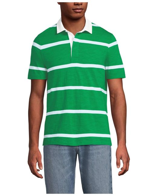Lands' End Green Short Sleeve Slub Textured Rugby Polo for men