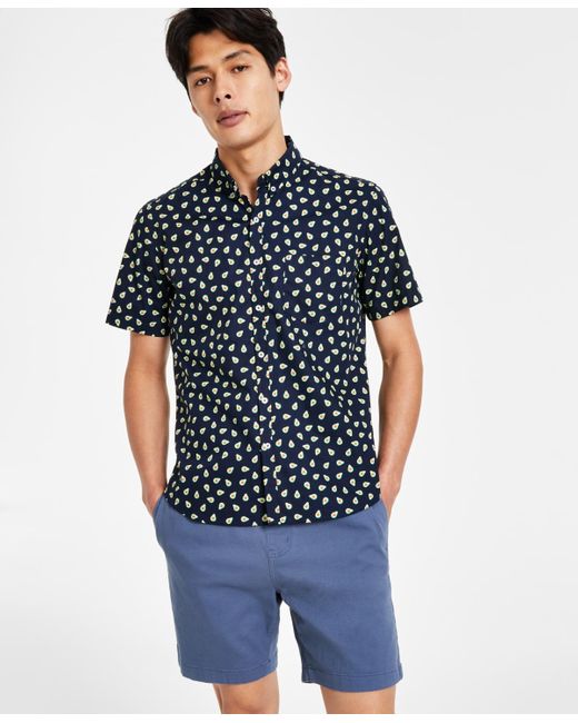 PUBLIC ART Blue Cotton Avocado-print Button Shirt for men