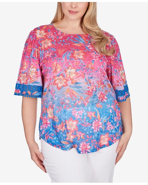 Ruby Rd Red Plus Size Ombre Floral Top