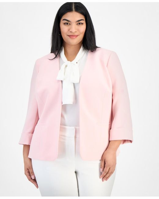 Kasper Pink Plus Cuffed-sleeve Open-front Blazer