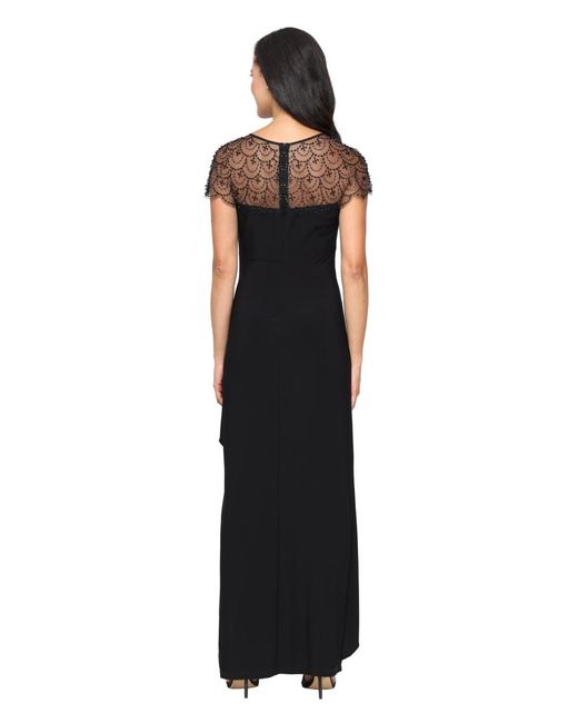 Alex Evenings Black Petite Boat Neck A-line Long Dress