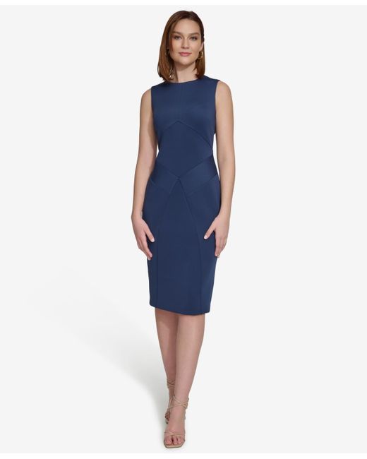 Calvin Klein Blue Panelled Jewel-neck Sheath Dress