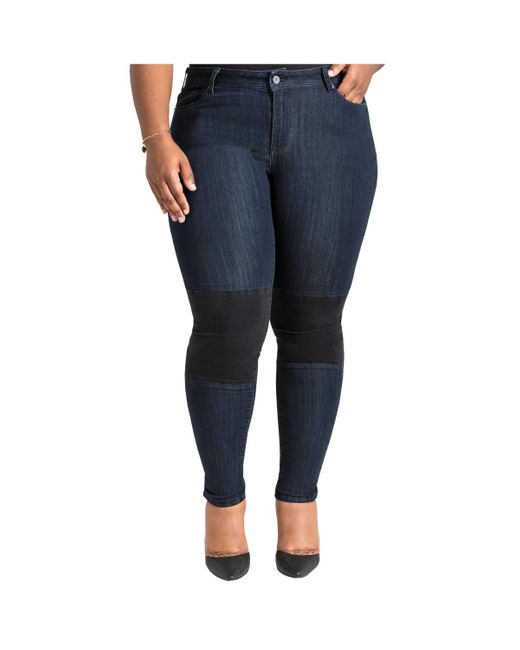 Poetic Justice Blue Plus Size Curvy-fit Contrast Knee Patch Moto Jeans