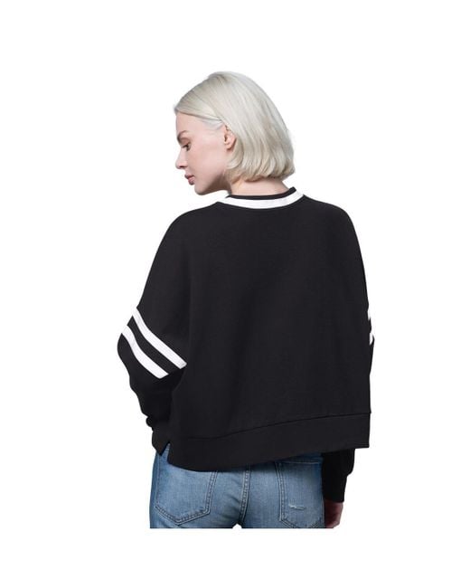 Starter Blue Black/cream Los Angeles Dodgers Rally Cropped Drop Shoulder Crewneck Sweatshirt