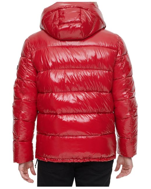 Calvin Klein Synthetic High Shine Puffer Jacket in Deep Red (Red) for ...