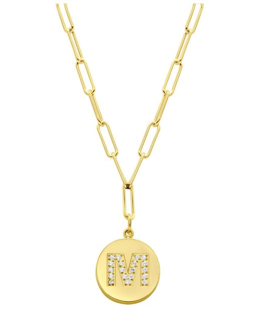 Adornia Metallic Tarnish Resistant 14k Gold Plated Pave Crystal Initial Disc Paperclip Necklace