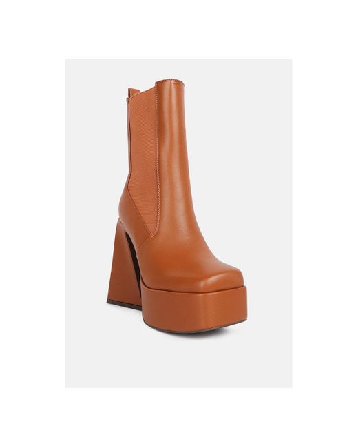 LONDON RAG Brown Frosty High Platform Block Heel Chelsea Boot
