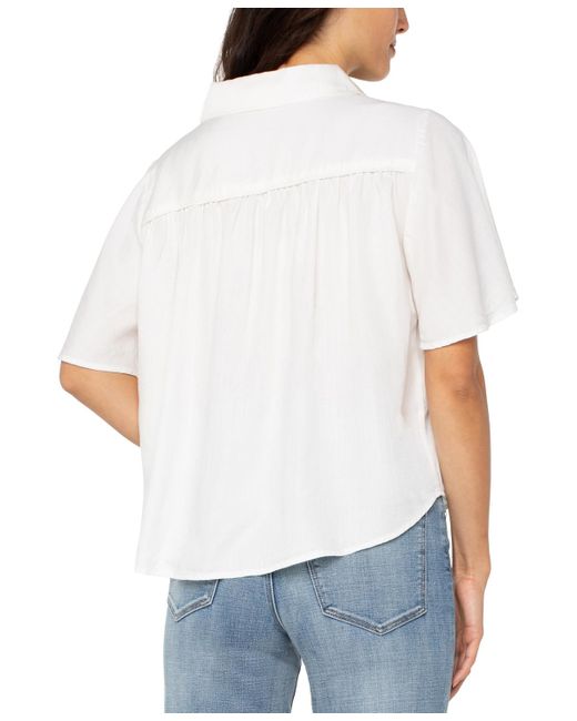 Liverpool Los Angeles White Petite Elbow-sleeve Button-front Blouse
