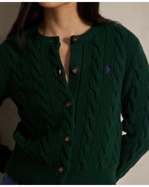 Polo Ralph Lauren Green Cable-knit Wool-cashmere Cardigan