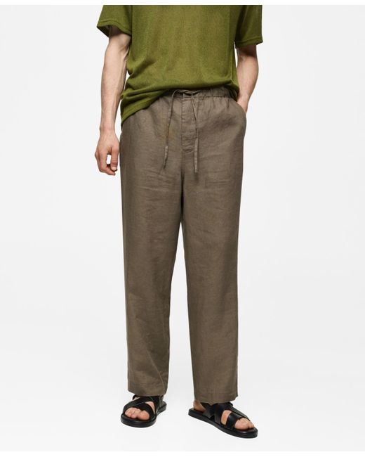 Mango Green 100% Linen Drawstring Pants for men