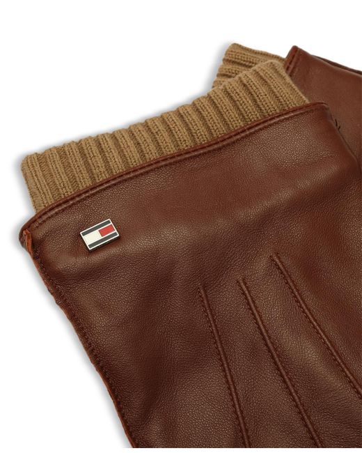 Tommy Hilfiger Brown Double Layer Cuff Leather Gloves for men