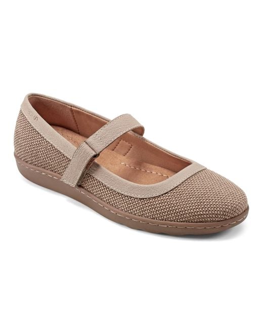 Earth Brown Lorali Round Toe Adjustable Strap Casual Flats