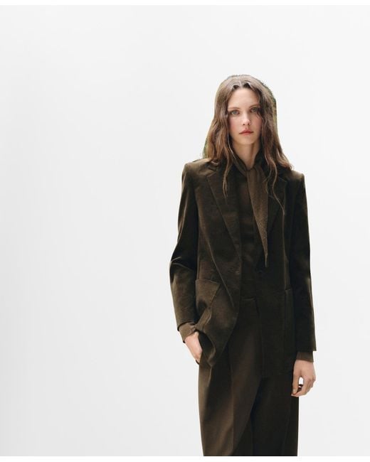 Mango Women's Black Pockets Velveteen Jacket