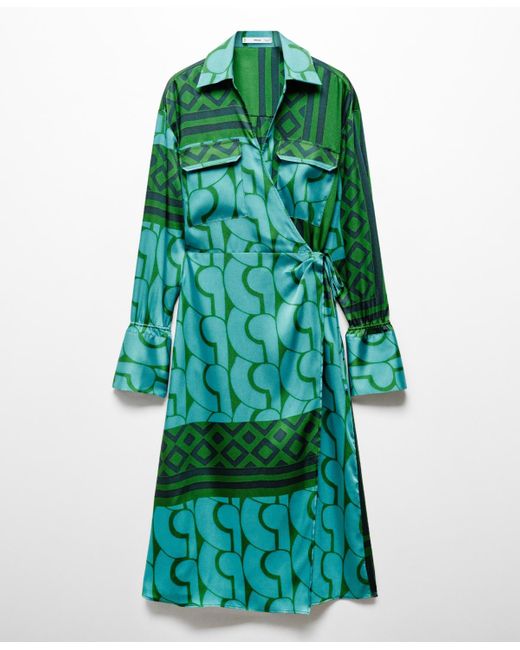 Mango Green Printed Bow Dress