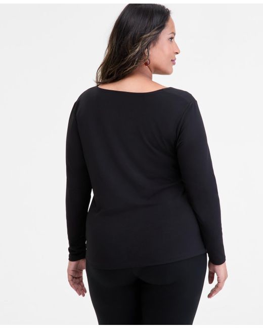INC International Concepts Blue Plus Size Asymmetric-neck Long-sleeve Top