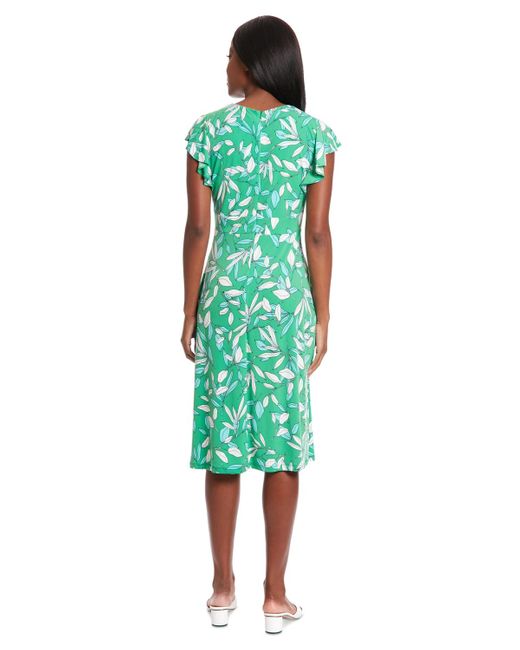 London Times Green Petite Flutter-sleeve Midi Dress