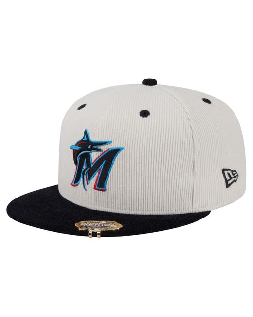 KTZ Multicolor Cream/black Miami Marlins Two-tone Corduroy 59fifty Fitted Hat for men