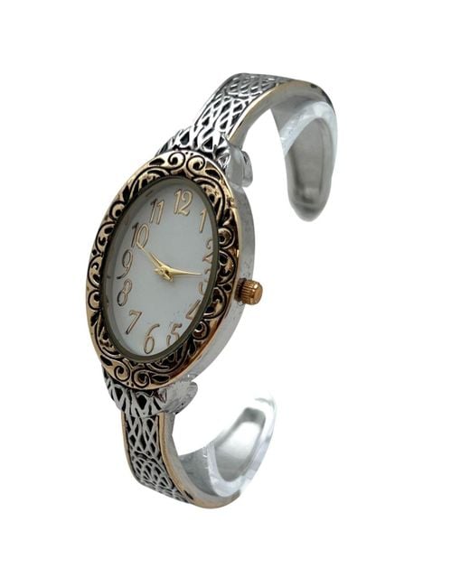 Olivia Pratt Metallic Oval Face Elegant Textured Bangle Watch
