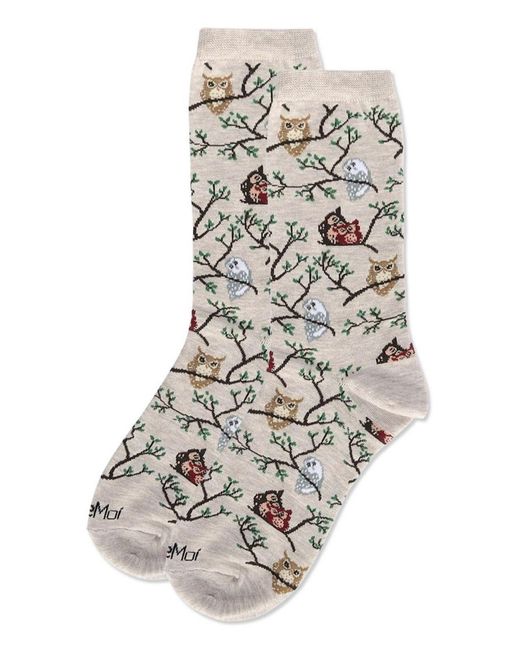 Memoi Natural Owls Crew Socks