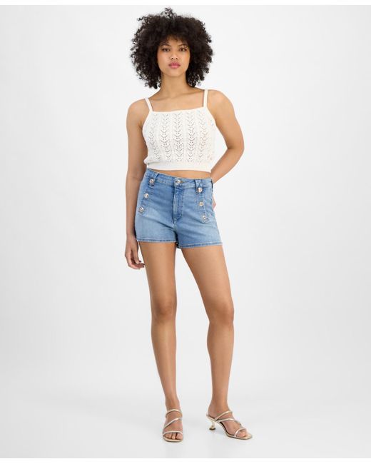 Guess Blue Ellie Denim Sailor-button Shorts