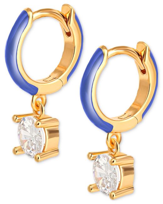Giani Bernini Cubic Zirconia & Blue Enamel Dangle Hoop Earrings In 18k Gold-plated Sterling Silver, Created For Macy's