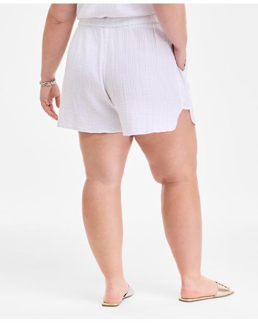 On 34th White Plus Size Cotton Gauze Drawstring Curved Shorts
