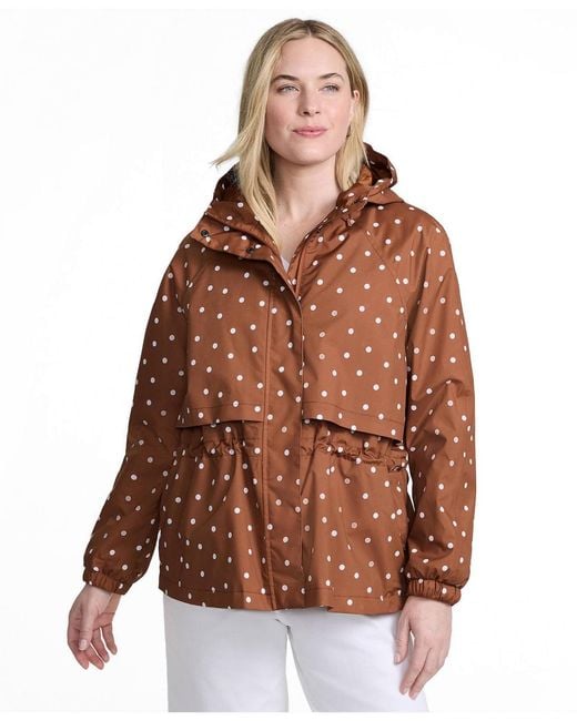 Lands' End Brown Print Squall Packable Rain Jacket
