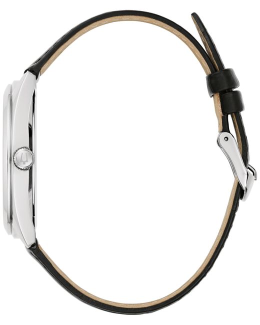 Bulova Gray Black Leather Strap Watch 42mm for men