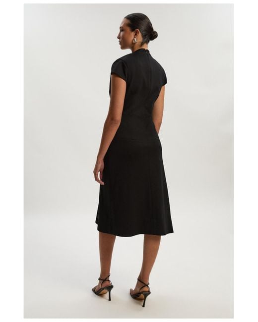 Karen Millen Black Asymmetric Front Tailored Midi Dress