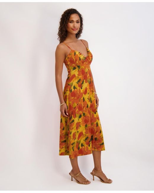 Siena Jewelry Orange Printed Satin Sleeveless V-neck Maxi Dress