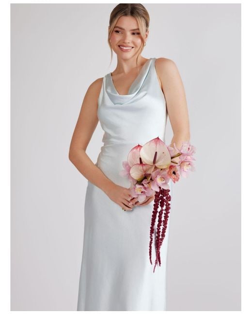 Six Stories Cowl Front Satin Bridesmaid Dress in White | Lyst