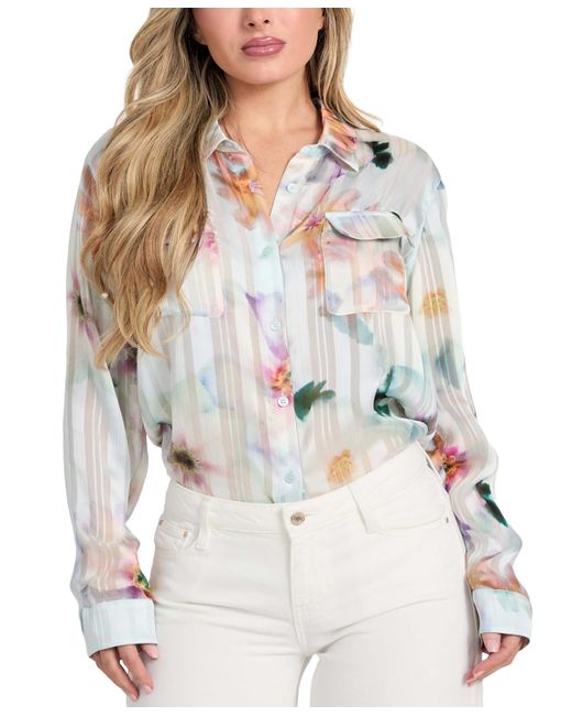 Guess White Printed Button-front Shirt