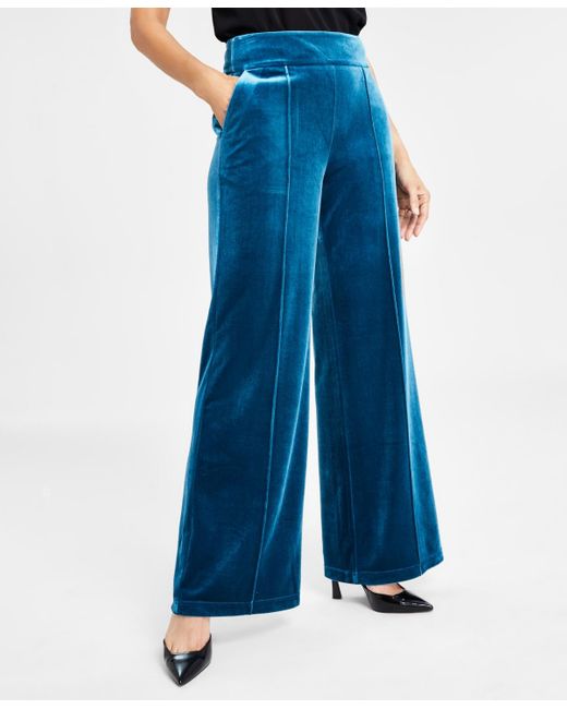 INC International Concepts Blue High-rise Velvet Wide-leg Pants