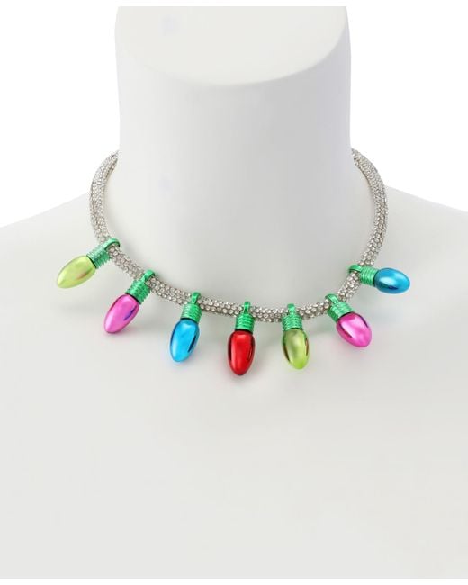 Betsey Johnson Blue Faux Stone Santa Baby Christmas Lights Bib Necklace