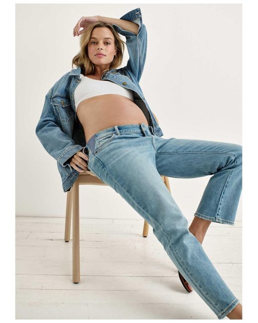 Hatch Collection Blue The Under The Bump Crop Maternity Jean