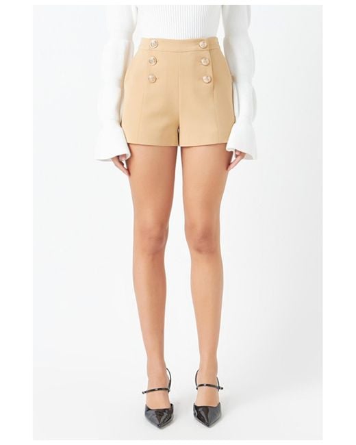 Endless Rose White Gold Color Button Detail Shorts
