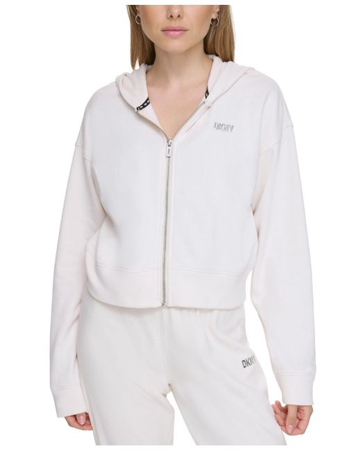 DKNY Gray Sport Metallic-logo Zip-up Hooded Sweatshirt