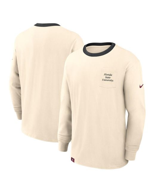 Nike Natural North Carolina Tar Heels Athletic Prep Max90 Pocket Logo Long Sleeve T-shirt for men