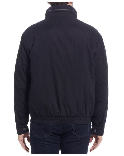 Weatherproof Blue Microfiber Poly Filled Bomber Jacket for men