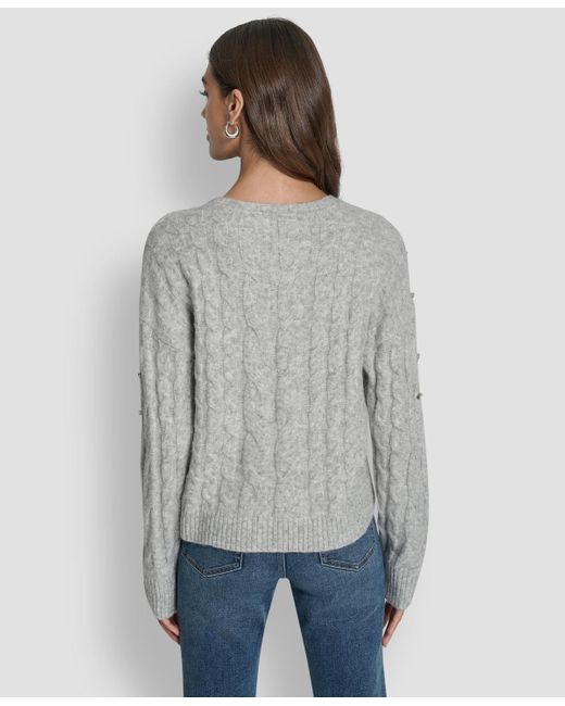 DKNY Gray Embellished Detail Long-sleeve Sweater