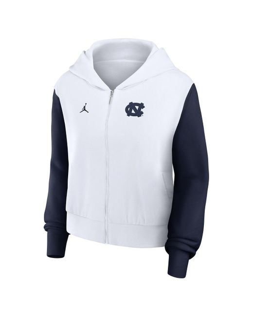 Nike Blue North Carolina Tar Heels Cropped Athletic Prep Color Block Script Full-zip Hoodie